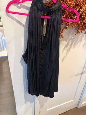 Anthropologie Black Sleeveless Pleated Halter Blouse